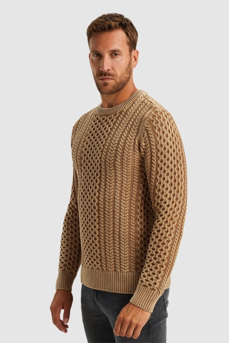 PME legend r-neck garment dye cable knit